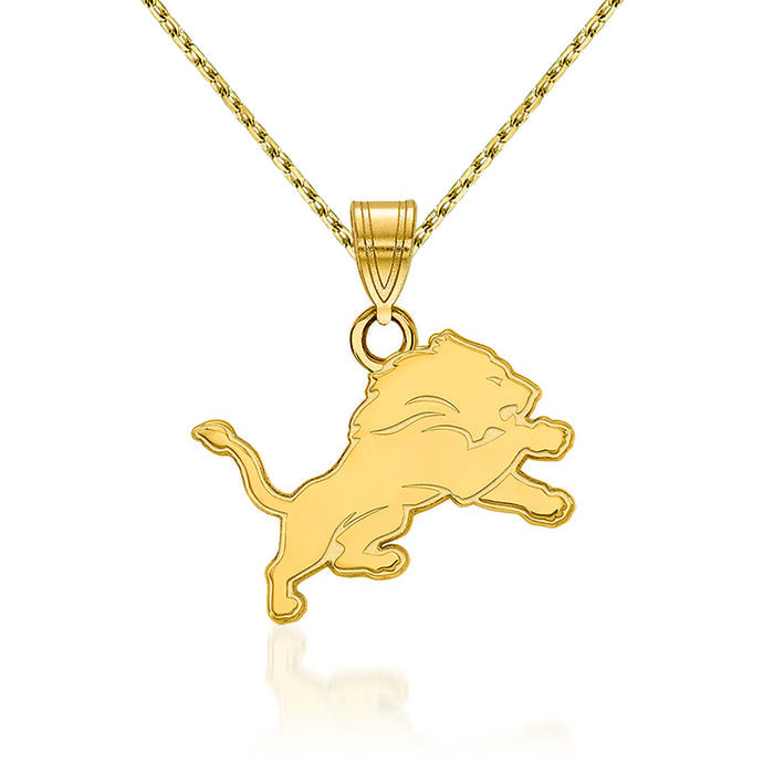 14kt Yellow Gold NFL Detroit Lions Small Pendant Necklace. 18&quot;