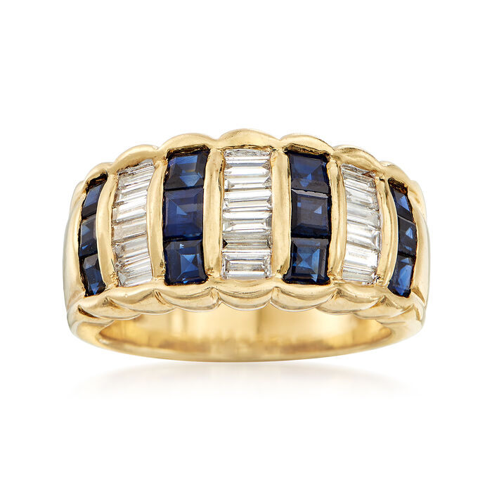 C. 1990 Vintage 1.40 ct. t.w. Sapphire and .75 ct. t.w. Diamond Ring in 18kt Yellow Gold
