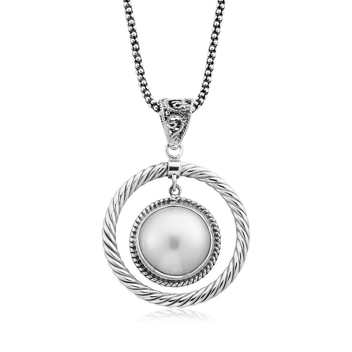 15mm Cultured Mabe Pearl Circle Pendant Necklace in Sterling Silver