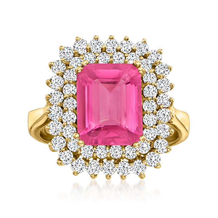 3.20 Carat Pink Tourmaline and 1.05 ct. t.w. Diamond Ring in 14kt Yellow Gold