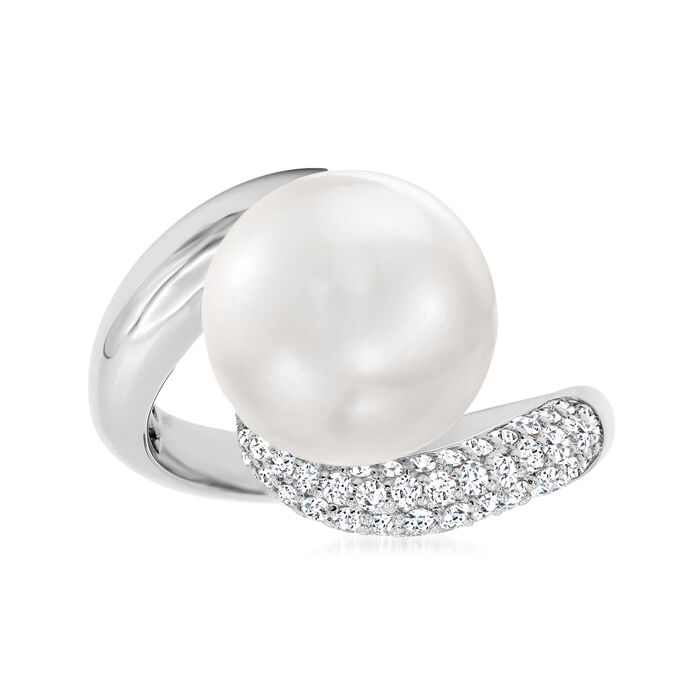 11-12mm Cultured South Sea Pearl Bypass Ring with .48 ct. t.w. Diamonds in 18kt White Gold