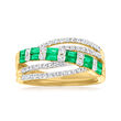 .50 ct. t.w. Emerald and .37 ct. t.w. Diamond Highway Ring in 14kt Yellow Gold