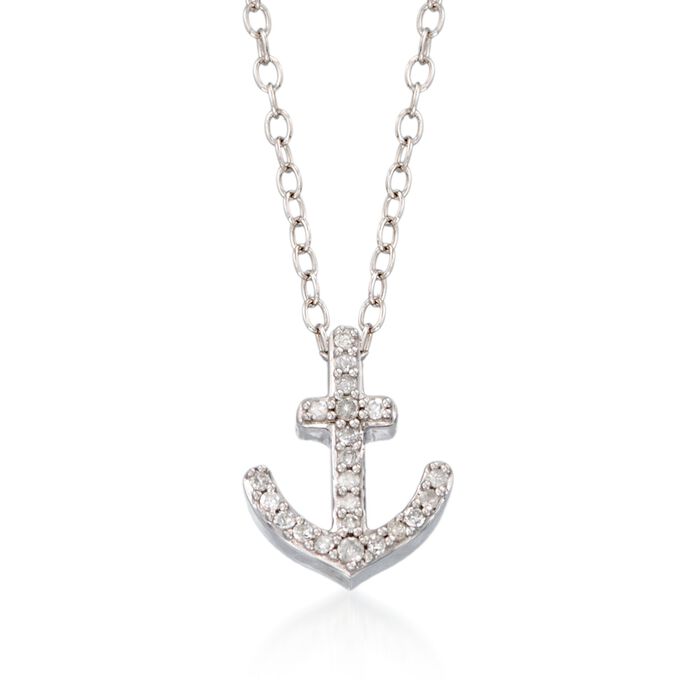 .10 ct. t.w. Diamond Anchor Pendant Necklace in Sterling Silver