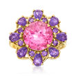 4.50 Carat Pink Topaz and 1.70 ct. t.w. Amethyst Ring in 14kt Yellow Gold
