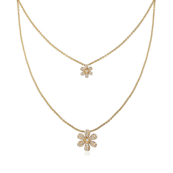 .25 ct. t.w. Diamond Double Flower Layered Necklace in 18kt Yellow Gold