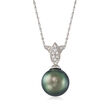 11mm Black Tahitian Pearl Tulip Necklace in 14kt White Gold