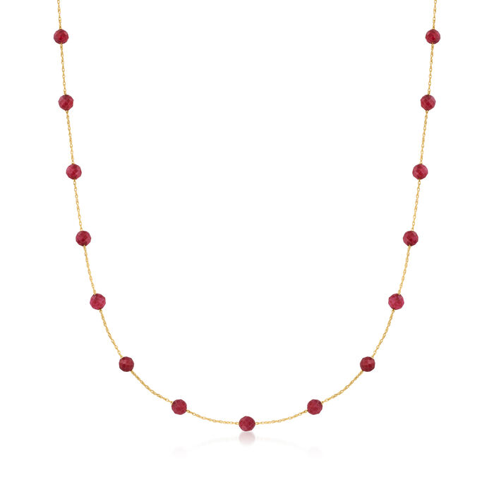 14.00 ct. t.w. Ruby Bead Station Necklace in 10kt Yellow Gold
