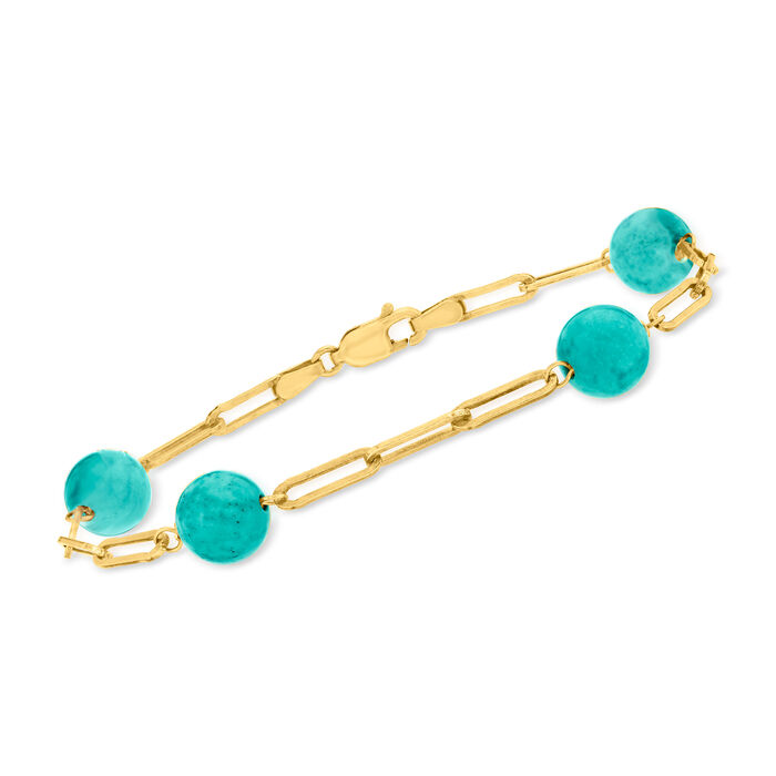 8mm Turquoise Bead Paper Clip Link Bracelet in 18kt Gold Over Sterling