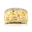 .10 ct. t.w. Diamond Hammered Ring in 18kt Gold Over Sterling