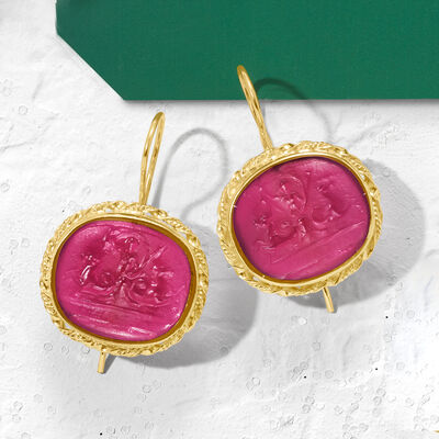 Italian Pink Venetian Glass Drop Earrings in 18kt Gold Over Sterling