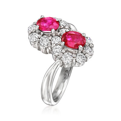 C. 1990 Vintage 1.34 ct. t.w. Ruby Bypass Ring with 1.00 ct. t.w. Diamonds in Platinum