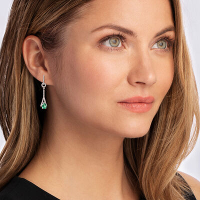 1.00 ct. t.w. Emerald and .40 ct. t.w. White Topaz Drop Earrings in Sterling Silver