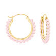 3-3.5mm Pink Cultured Pearl Hoop Earrings in 18kt Gold Over Sterling