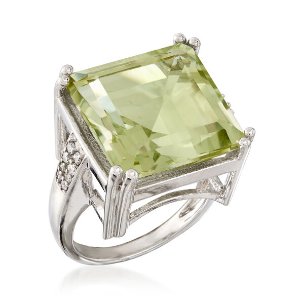 16.00 Carat Prasiolite and .19 ct. t.w. Diamond Ring in Sterling Silver. #893134
