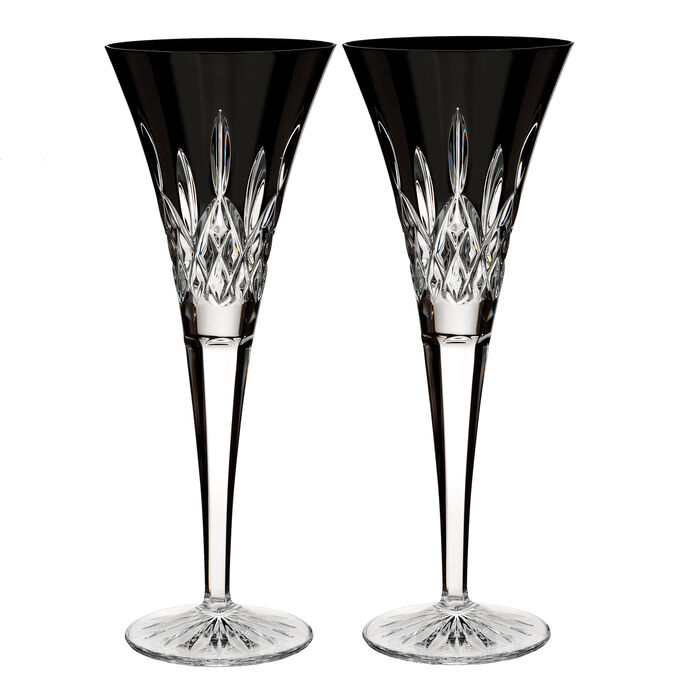 Waterford Crystal &quot;Black&quot; Set of 2 Lismore Flute Glasses