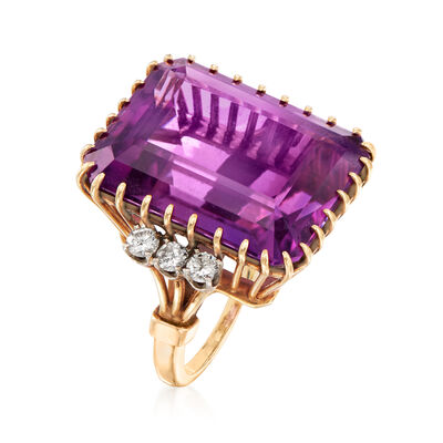 C. 1950 Vintage 29.50 Carat Amethyst and .65 ct. t.w. Diamond Ring in 14kt Yellow Gold