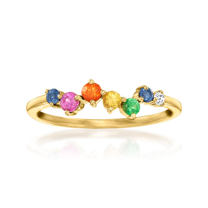 .39 ct. t.w. Multi-Gemstone Ring with Diamond Accent in 14kt Yellow Gold