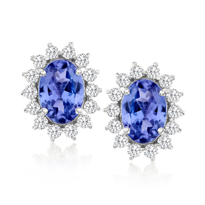 1.60 ct. t.w. Tanzanite Earrings with .50 ct. t.w. Diamonds in 14kt White Gold