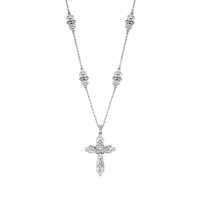 .25 ct. t.w. Diamond Openwork Cross Pendant Necklace in Sterling Silver