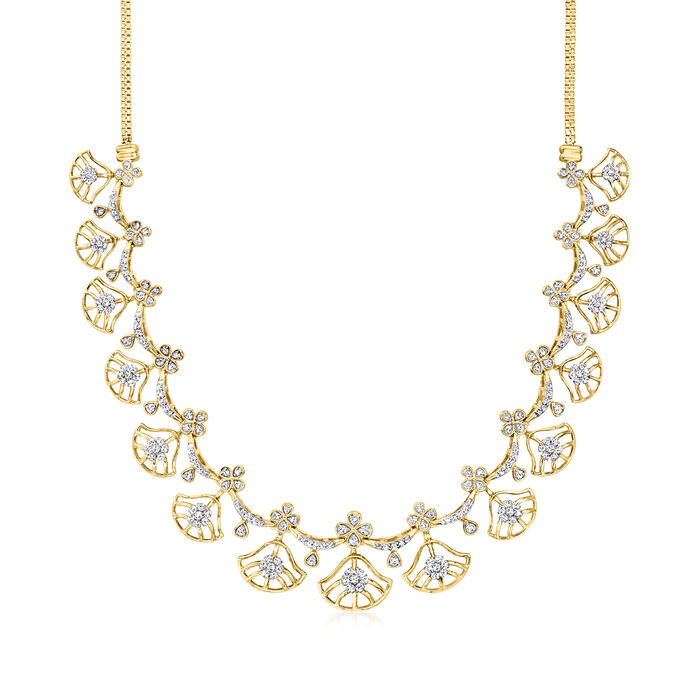2.00 ct. t.w. Diamond Fan-Shaped Openwork Necklace in 18kt Gold Over Sterling