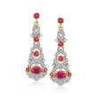 2.00 ct. t.w. Ruby and .80 ct. t.w. White Zircon Chandelier Earrings in 18kt Gold Over Sterling