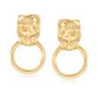 Italian 18kt Yellow Gold Over Sterling Silver Panther Head Doorknocker Earrings with CZ Accents
