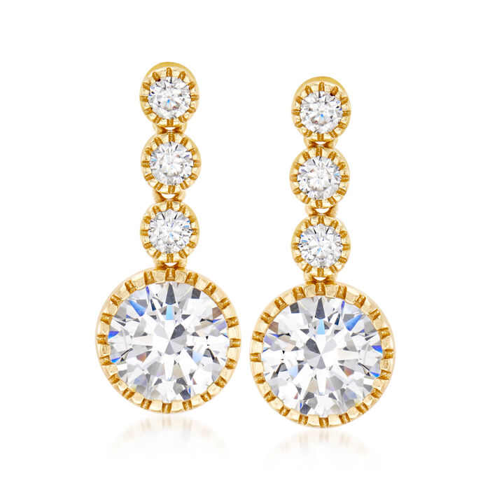 4.40 ct. t.w. CZ Drop Earrings in 18kt Yellow Gold Over Sterling Silver