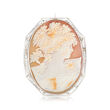 C. 1940 Vintage Orange Shell Woman with Leaves Cameo Pin/Pendant in 10kt White Gold