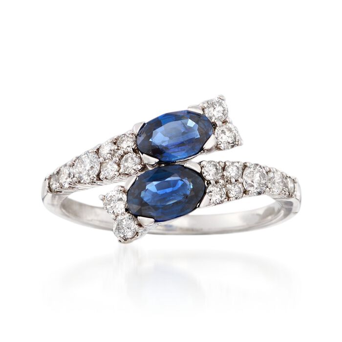 1.20 ct. t.w. Sapphire and .55 ct. t.w. Diamond Bypass Ring in 14kt White Gold