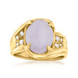 C. 1990 Vintage Lavender Jade and .24 ct. t.w. Diamond Ring in 18kt Yellow Gold