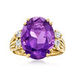 C. 1980 Vintage 8.80 Carat Amethyst and .30 ct. t.w. Diamond Ring in 14kt Yellow Gold