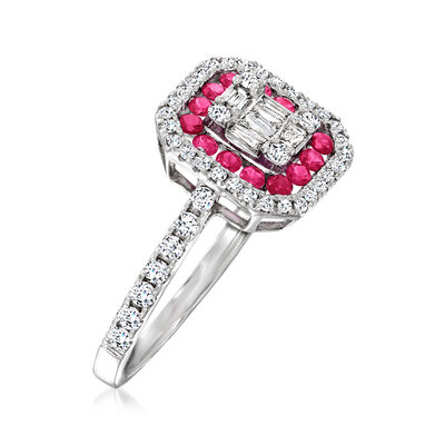 .37 ct. t.w. Diamond and .20 ct. t.w. Ruby Cluster Ring in 18kt White Gold