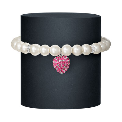 Glass Pearl Fashion Necklace for Pets with Rhinestone Heart Charm