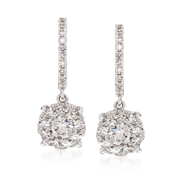 1.00 ct. t.w. Diamond Hoop Drop Earrings in 14kt White Gold