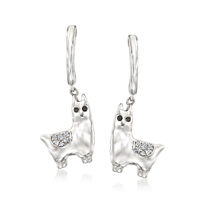 .10 ct. t.w. White and Black Diamond Llama Hoop Drop Earrings in Sterling Silver