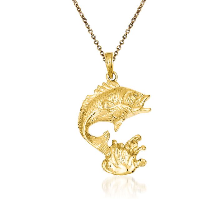 14kt Yellow Gold Bass Fish Pendant Necklace