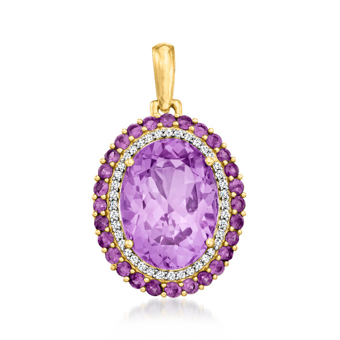 10.00 ct. t.w. Amethyst and .22 ct. t.w. Diamond Pendant in 14kt Yellow Gold