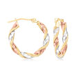 14kt Tri-Colored Gold Twisted Hoop Earrings