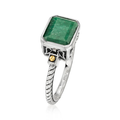 1.90 Carat Emerald Bali-Style Twisted Ring in Sterling Silver with 18kt Yellow Gold