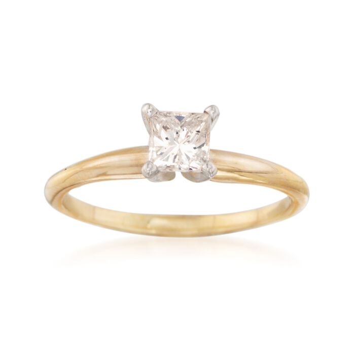 C. 1990 Vintage .45 Carat Princess-Cut Diamond Solitaire Engagement Ring in 14kt Yellow Gold