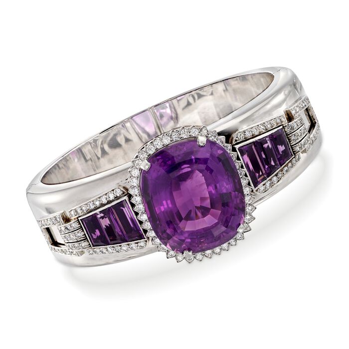 C. 1970 Vintage 54.50 ct. t.w. Amethyst and 2.20 ct. t.w. Diamond Bracelet in 14kt White Gold