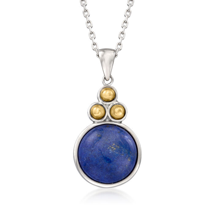 Lapis Pendant Necklace in Sterling Silver and 14kt Yellow Gold