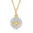 Charles Garnier &quot;Luxe&quot; .12 ct. t.w. Diamond Lotus Circle Pendant Necklace in 14kt Yellow Gold