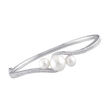 6-9.5mm Cultured Pearl and .80 ct. t.w. Simulated White Sapphire Bypass Bangle Bracelet in Sterling Silver