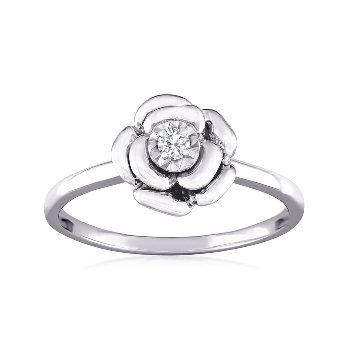Diamond-Accented Rose Ring in Sterling Silver