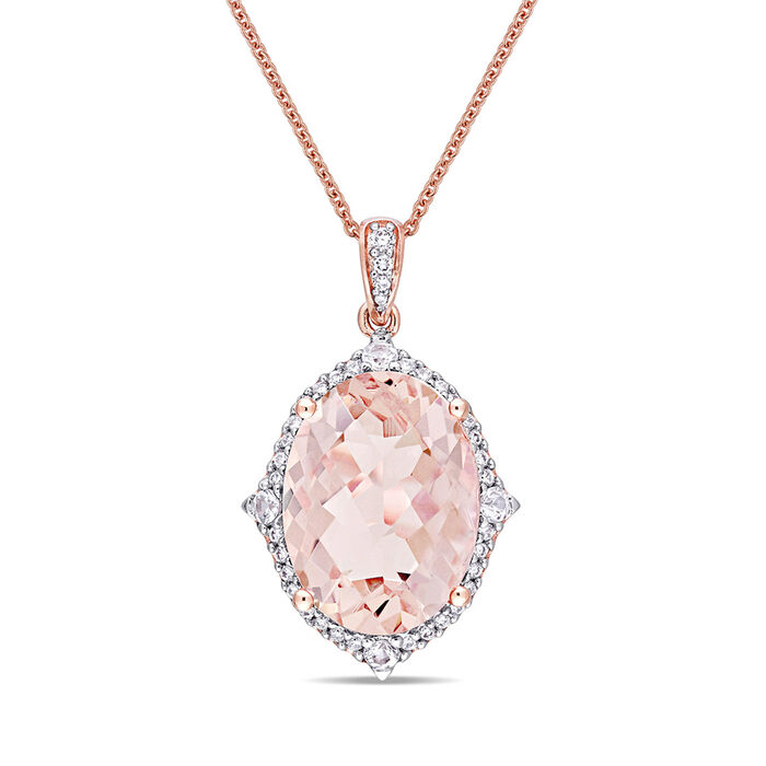 9.70 Carat Morganite Necklace with .24 ct. t.w. White Sapphires and .22 ct. t.w. Diamonds in 14kt Rose Gold