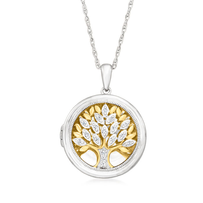 .10 ct. t.w. Diamond Tree of Life Locket Necklace in Two-Tone Sterling Silver