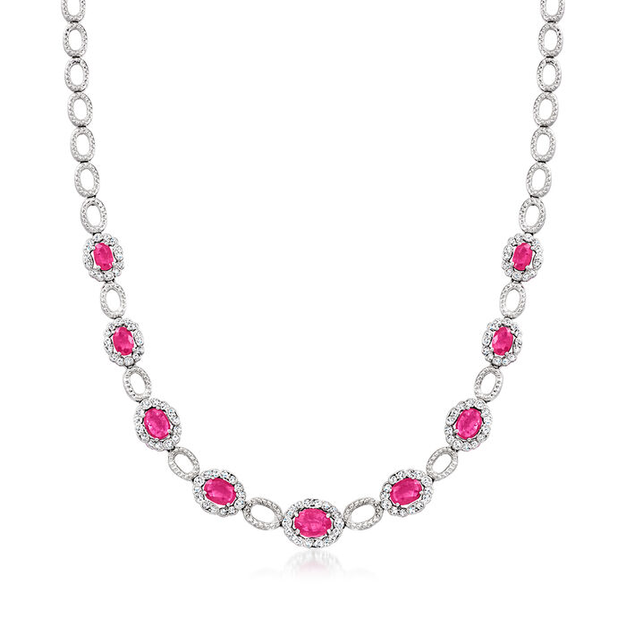 7.75 ct. t.w. Ruby and 1.45 ct. t.w. Diamond Link Necklace in 14kt White Gold