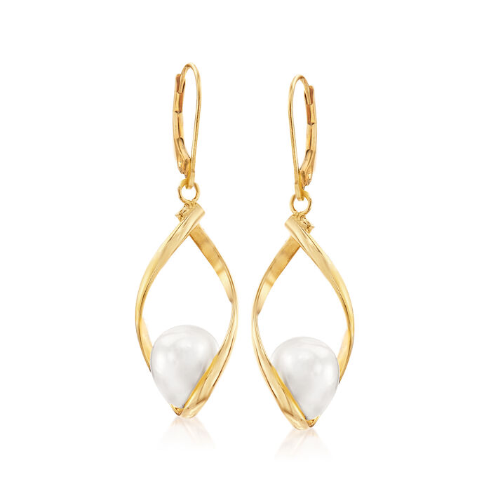 8.5-9mm Cultured Pearl Twisted Drop Earrings in 14kt Yellow Gold