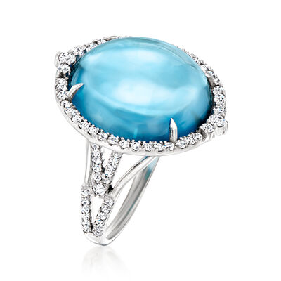 14.00 Carat Swiss Blue Topaz and .68 ct. t.w. Diamond Ring in 18kt White Gold